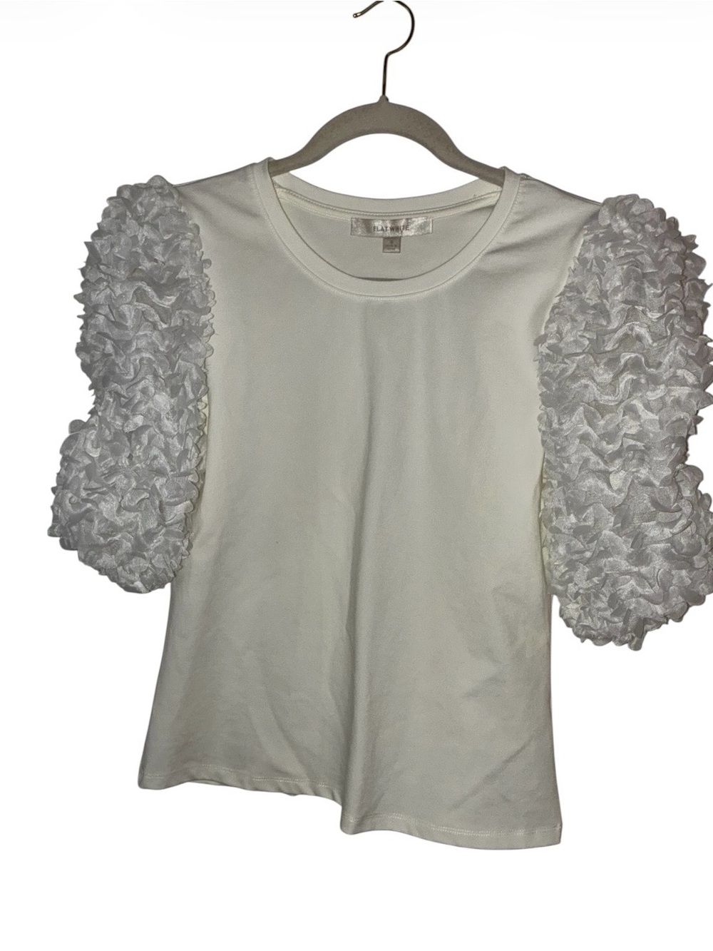 Anthropologie Flat White Ruffle Balloon Sleeve Top White Sz S